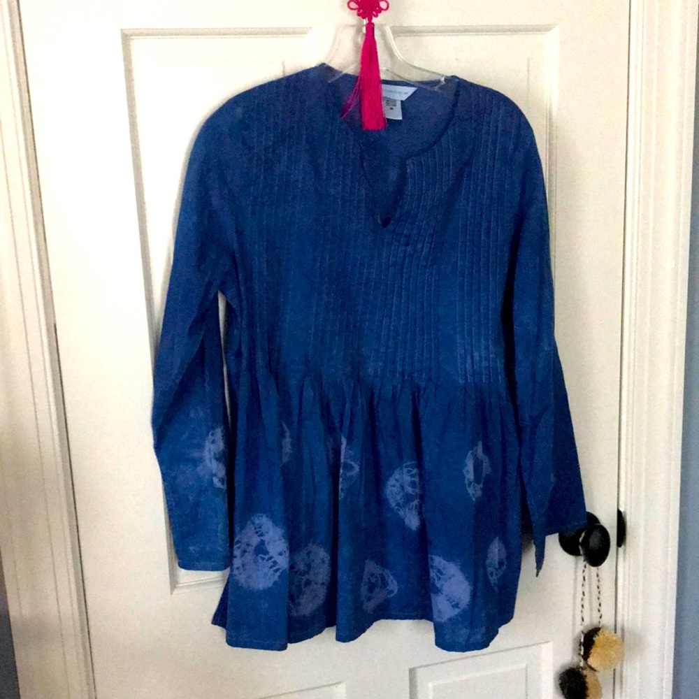 AH-Dorable tie-dyed peasant tunic top/ beach coverup cornflower blue M 🌊🌞💕